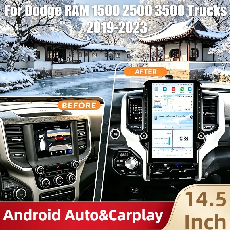 

14.5" Android 15 Wireless Carplay For Dodge RAM 1500 2500 3500 Trucks 2019-2023 Multimedia Player Stereo Audio 4G GPS Head Unit