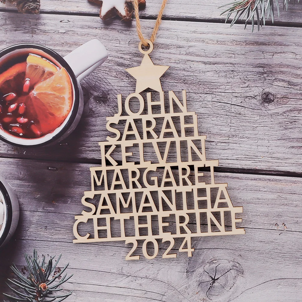 1pc Custom Family Names Wooden Pendant Christmas Tree Docration Xmas Tree Hanging Ornament