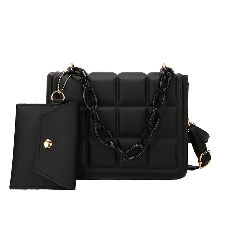 Chain Crossbody Bag with Small Card Holder Casual Simple Handbag Solid Color Shoulder Bag Small Square Bag for Women