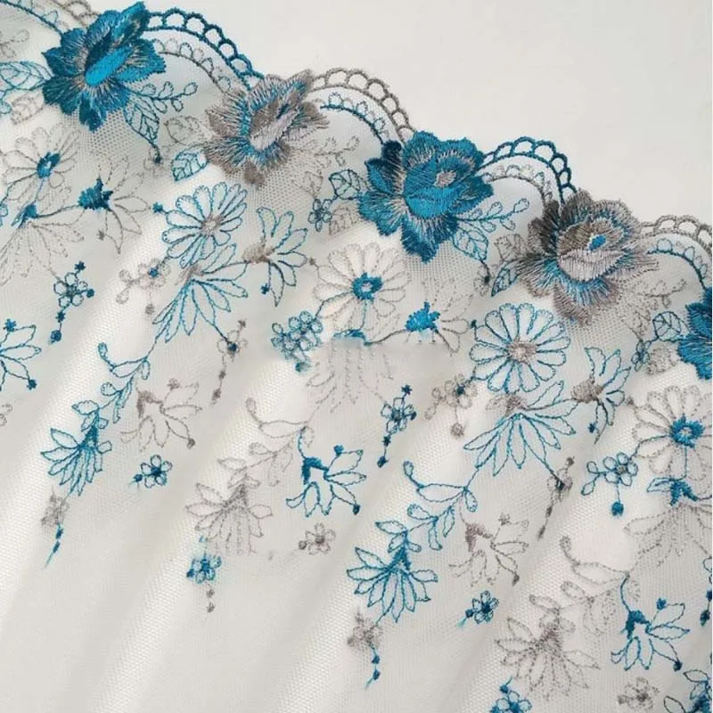 

14Yards Blue Grey Rose Flowers Embroidery Lace Trims For Clothing Accessories Dress Sewing Applique Costume Lace Fabric