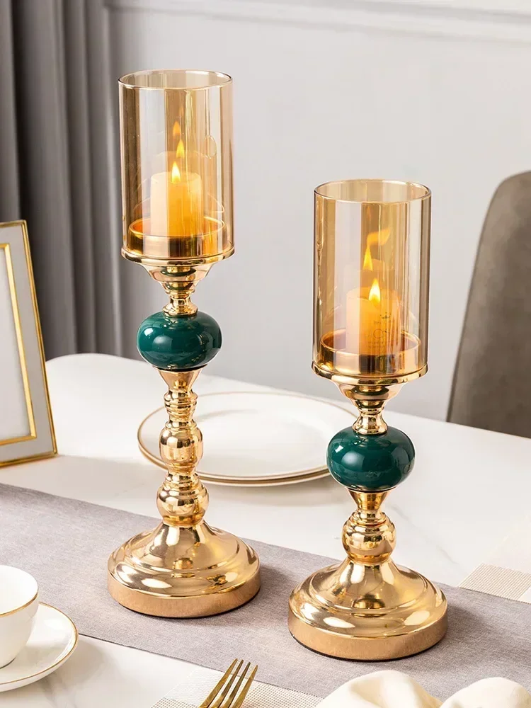 

Golden Crystal Candlestick Metal Glass candle holders Crafts Dining Table Decor Wedding Decoration Candelabra Modern Home Decor