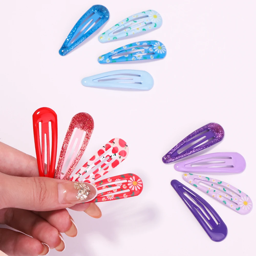 10PCS/Set Girls Print Waterdrop Shape Alloy Hairpins Sweet Hair Clips Barrettes Headwear Hair Holder Baby Hair Accessories Set