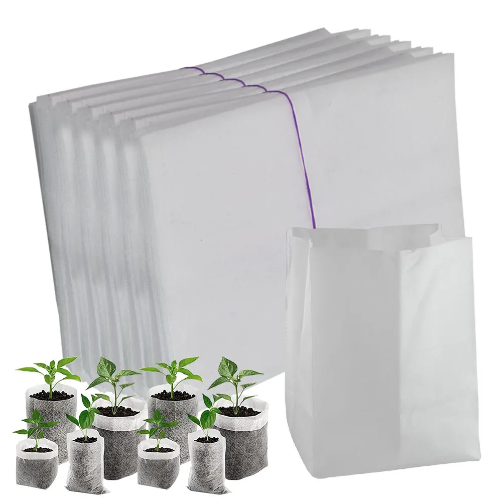 100PCS Biodegradable Nursery Grow Bags Fabric Pouch Seedling Plants Pots Eco-Friendly Aeration Pocket for Flower Vegetable Grow