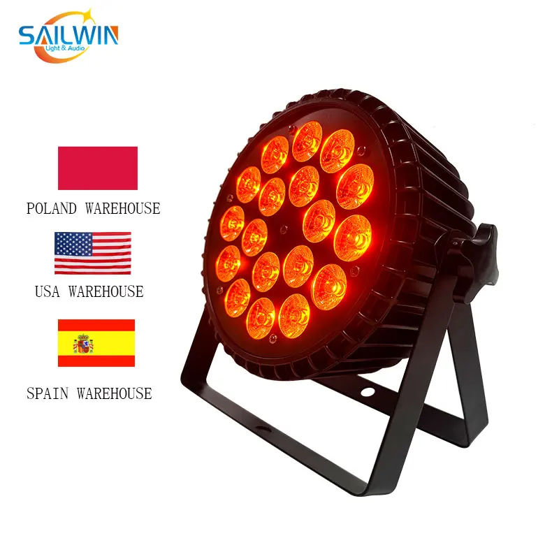 Sailwin EU Stock 0 Tax 18X18W RGBAW UV LED PAR LIGHT DMX512 Aluminum LED Stage Par64 Slim Flat Par Can For Disco Event Party