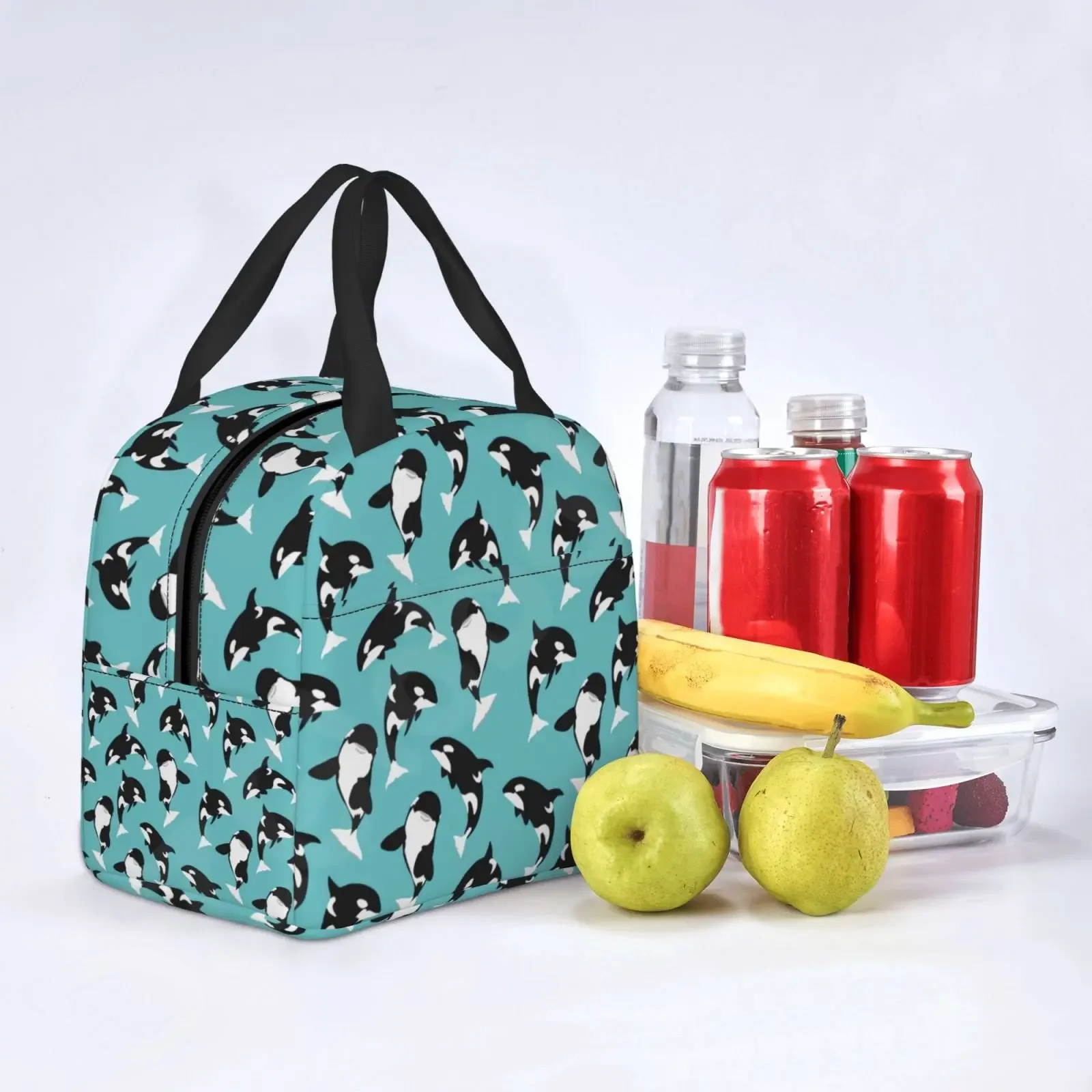 Killer Whale Orca Insulated Lunch Bag Cute Cartoon Animal Print Thermal Bento Tote Bag for Kid Adult Lunch Box for School Office