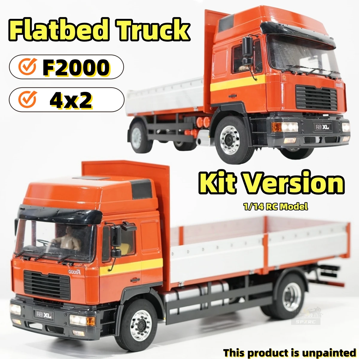 

4X2 Планшетный грузовик F2000 с неокрашенной версией комплекта, дверцы из алюминиевого сплава, открывающиеся для 1/14 Tamiya RC Man, самосвал с прицепом, детали для самостоятельного изготовления