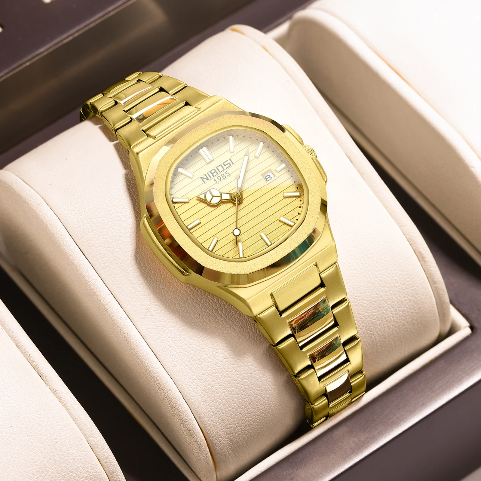 

NIBOSI квадратные роскошные часы для женщин, водонепроницаемые светящиеся женские наручные часы с датой, модные кварцевые женские часы из нержавеющей стали