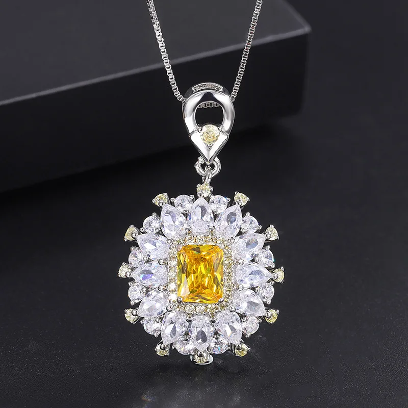 Vintage Yellow Water Droplets Flower Crystal Women Earring Necklace Adjustable Ring Jewelry Bridesmaid Party Anniversary Gift