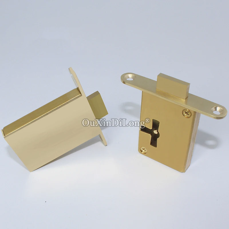 NEW 2PCS Pure Brass Drawer Cabinet Locks Cupboard Locker File Cabinet Lock Hidden Wood Case Box Lock European Furniture Lock+Key