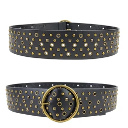 Womens Waist Belts For Dress Jeans Pants Punk Studded Wide Belt Waistband N58F