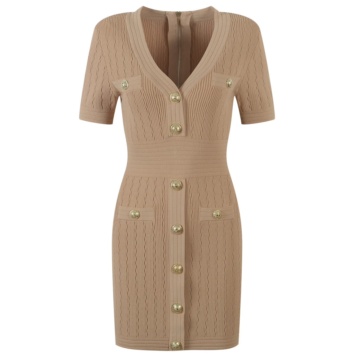 Knitted Dress Women Supplier Short Sleeve Summer Bodycon V-neck Chic Mini Dresses