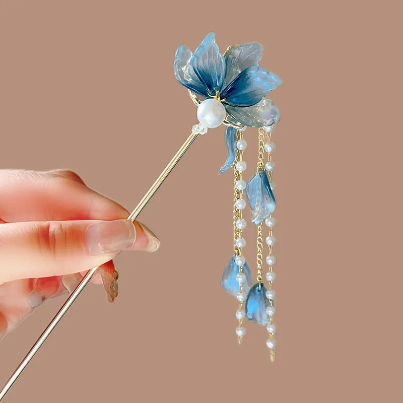 

Новая юбка в китайском стиле с конским лицом, заколка с цветком, аксессуар для волос с жемчужной кисточкой в древнем стиле, женская заколка для волос