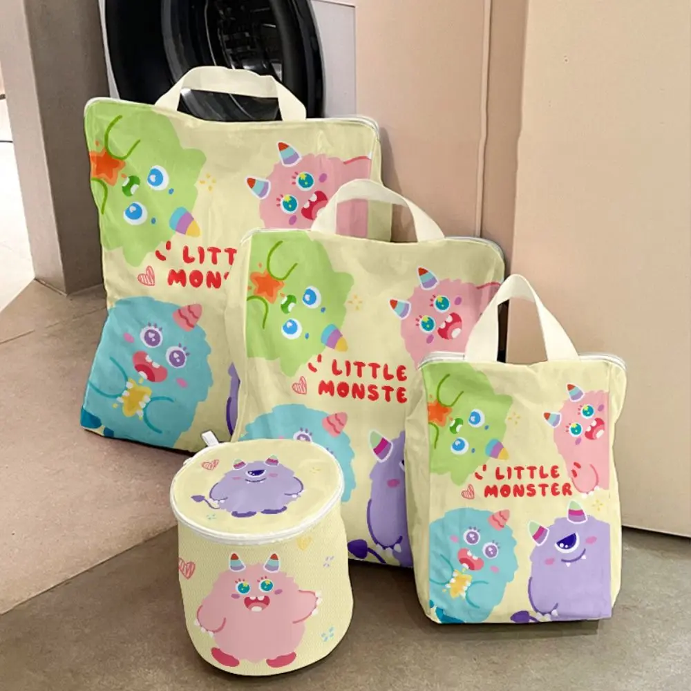 

4Pcs Multiple Sizes Mesh Laundry Bags Set Cute with Handle Lingerie Wash Bags Cute Prints Washable Portable Clothing Pouch Jeans