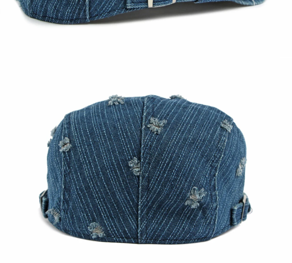HT5099 Herren- und Damen-Baskenmütze, Retro-Künstlermütze aus Baumwolle, Verstellbare Ivy-Flatcap für Männer und Frauen, Frühling-Herbst Denim-Baskenmütze – Detail 13