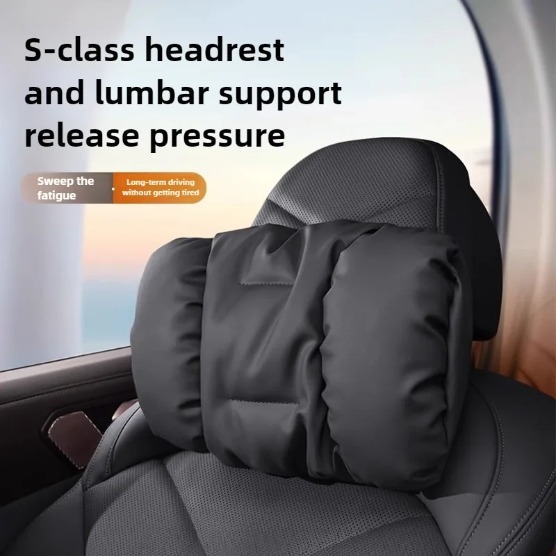 Car Neck Pillows Leather Car Headrest For Head Pain Relief Filled Fiber Universal Comfortable Car Neck Pillows Waist Pillows Set