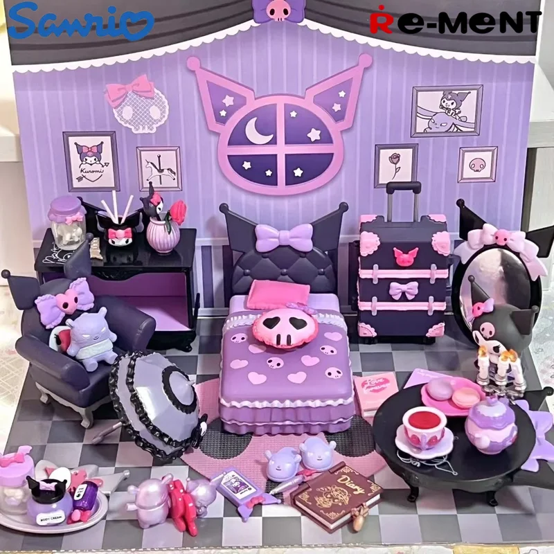 

In Stock Re-Ment Genuine Kuromi'S Gothic Room Miniature Scene Collecte Action Model Surprise Desktop Ornament Gift Toy Blind Box