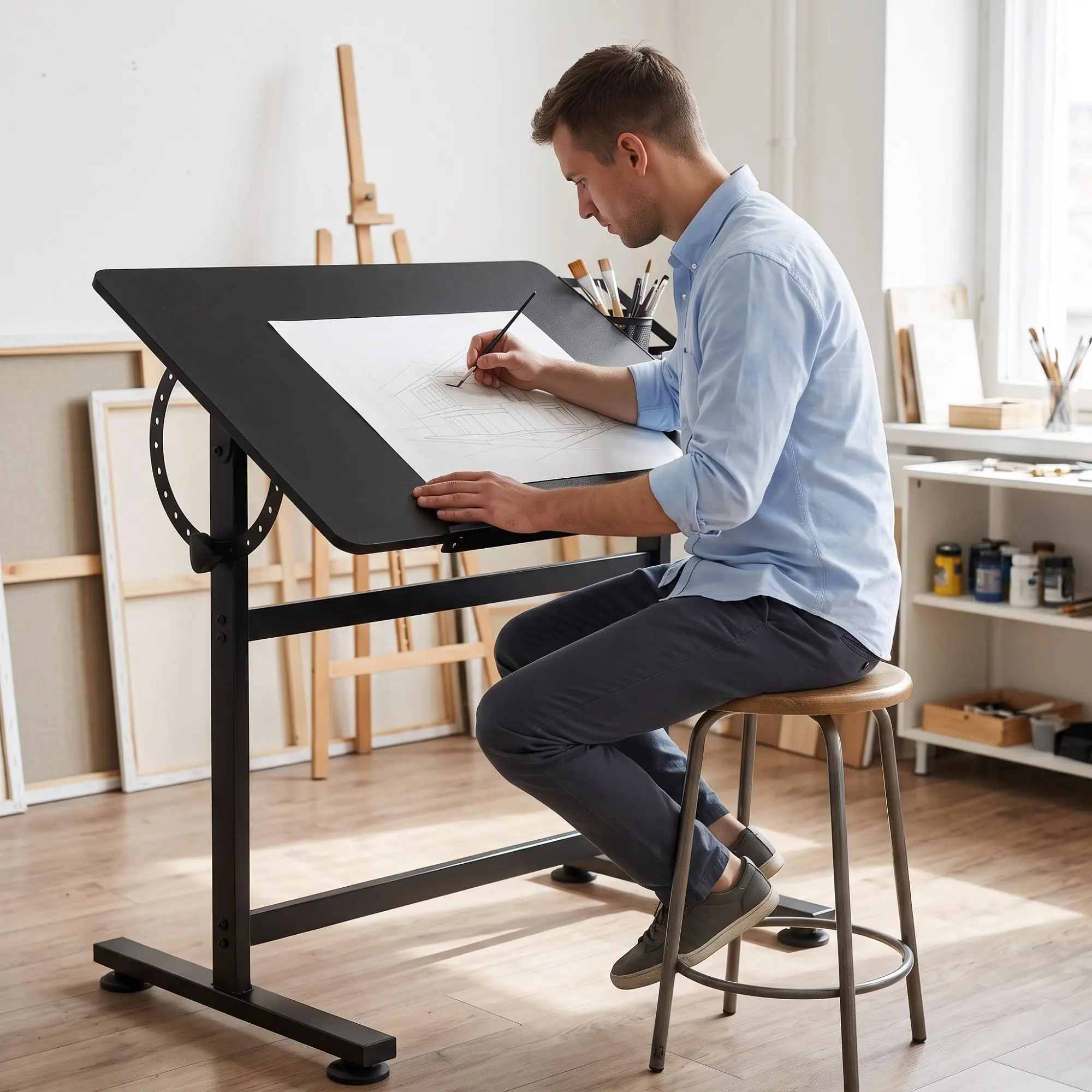 Drafting Table Ding Desk with Wooden Desktop 35.4''x23.6''