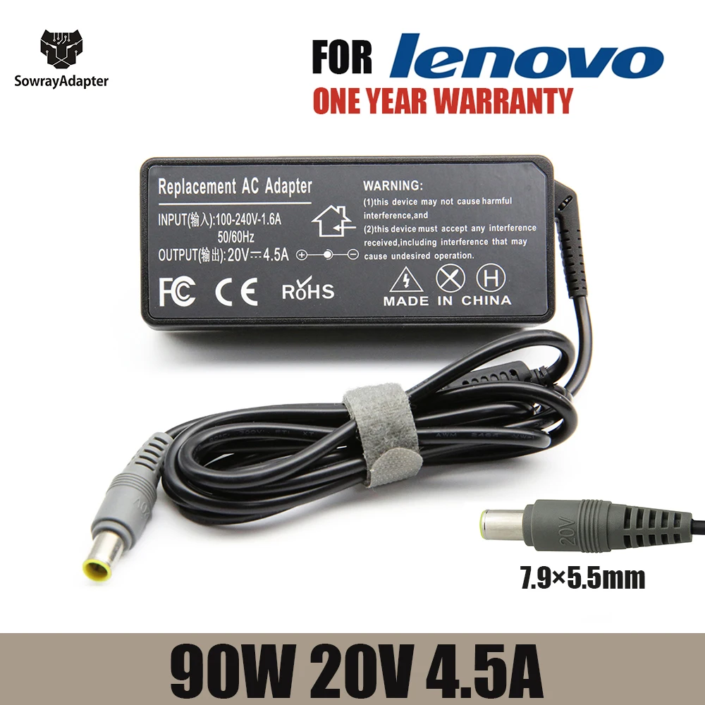 

Зарядное устройство для ноутбуков Lenovo T6, R6, Z6, X6, X200, X300, 3000, C100, T60, E125, E430, E530, E4 (20В, 4.5А, 90Вт, 7.9*5.5мм)