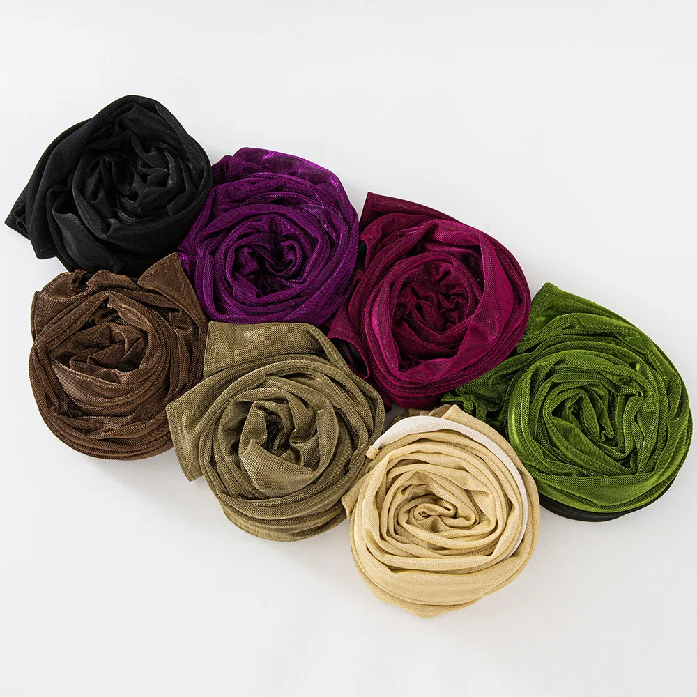 Nouveau Foulard lumineux couleur unie brillant longue écharpe femmes châle enveloppement musulman Hijab Turban Bandanas Bufanda Foulard Turbante Mujer