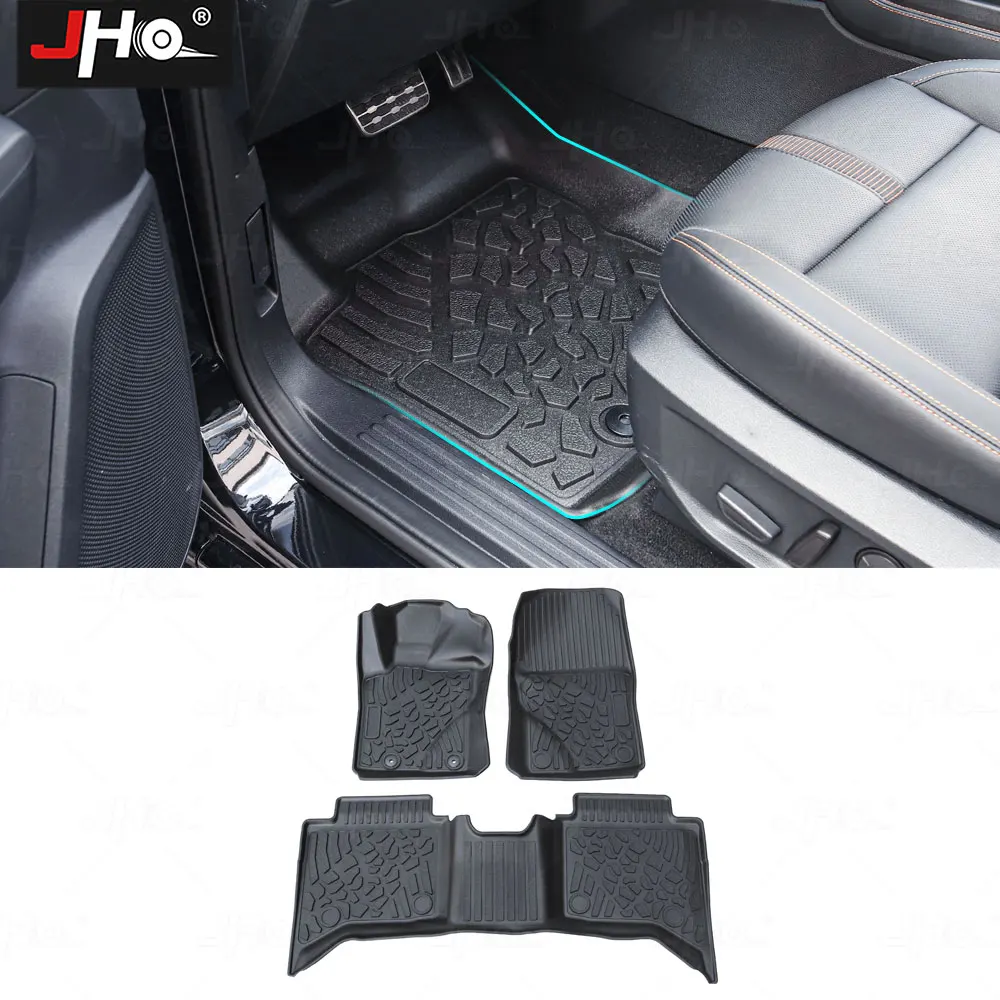 

JHO TPE Floor Mats Fit for Ford Ranger 2019-2024 Super Crew Cab All Weather Protector Truck Liners Front Row Row Liner Set