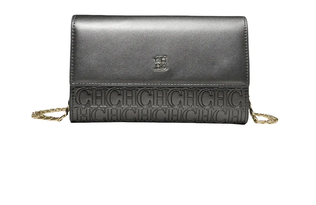 CH Damen Umhängetasche mit Buchstaben-Print und Metallkette, Schultertasche aus PU-Leder, Kleine Damen-Abendclutch, Geschenk – Detail 5
