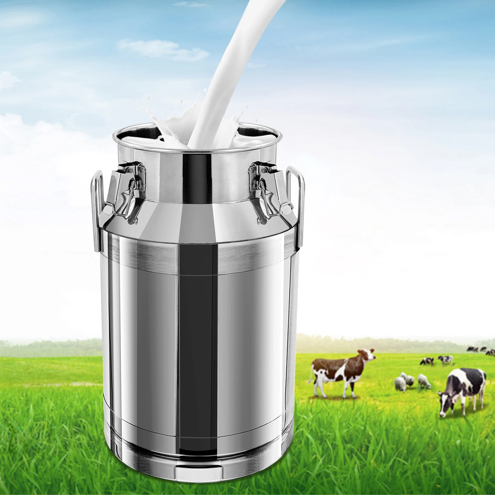 Large Can Stainless Steel Can 5.25/8/10.6/13.2/15.8 Gal Canister Milk Bucket Tote Jug W/ Sealed Lid