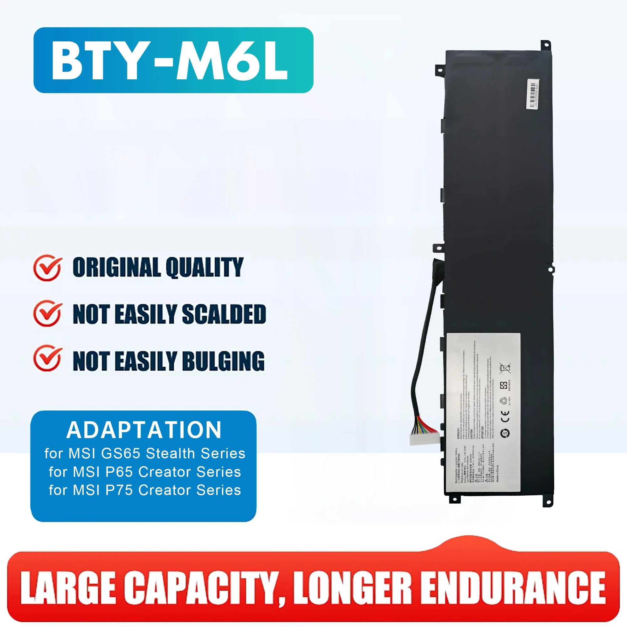 

BTY-M6L Replacement Laptop Battery For MSI Battery Notebook Battery P65 GS65 8RE 8RF 8SF GS75 9SE 9SG 9SF 10SE