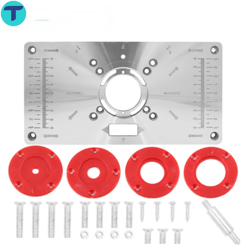 T Router Table Insert Plate Woodworking Benches Aluminium Wood Router Trimmer Models Engraving Machine Tupia Tools with 4 Rings