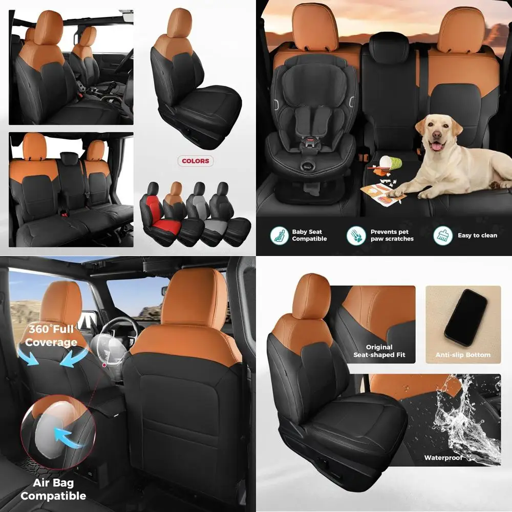 

Seat Covers for Ford Bronco 4 Door 2026 2025 2024 2023 2022 2021, 1:1 Customized Fit Breathable Leather Seat Cover Full Set With
