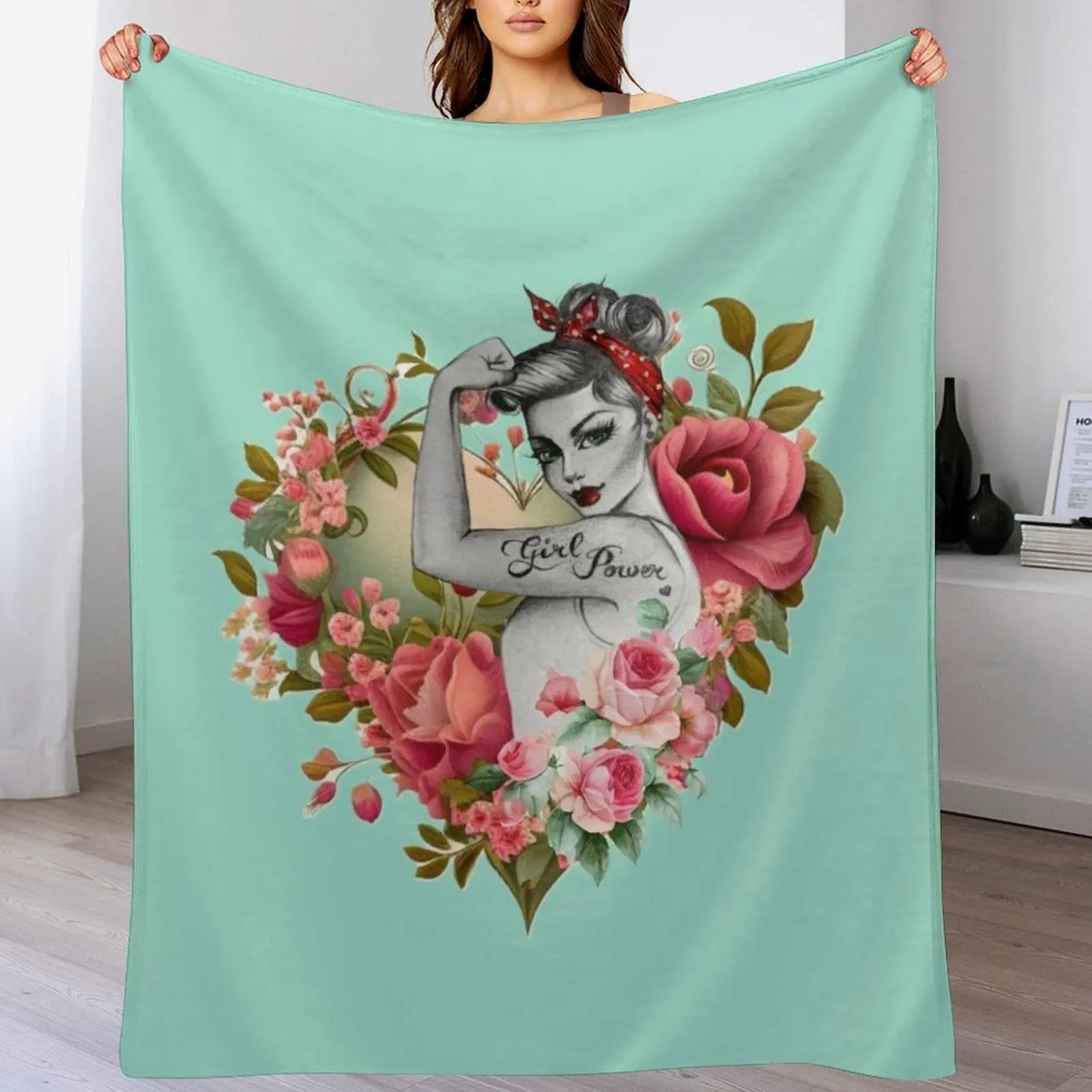 Girl Power by Anne Cha Modern Rosie the Riveter Throw Blanket Personalized Gift for winter Blankets For Bed Blankets