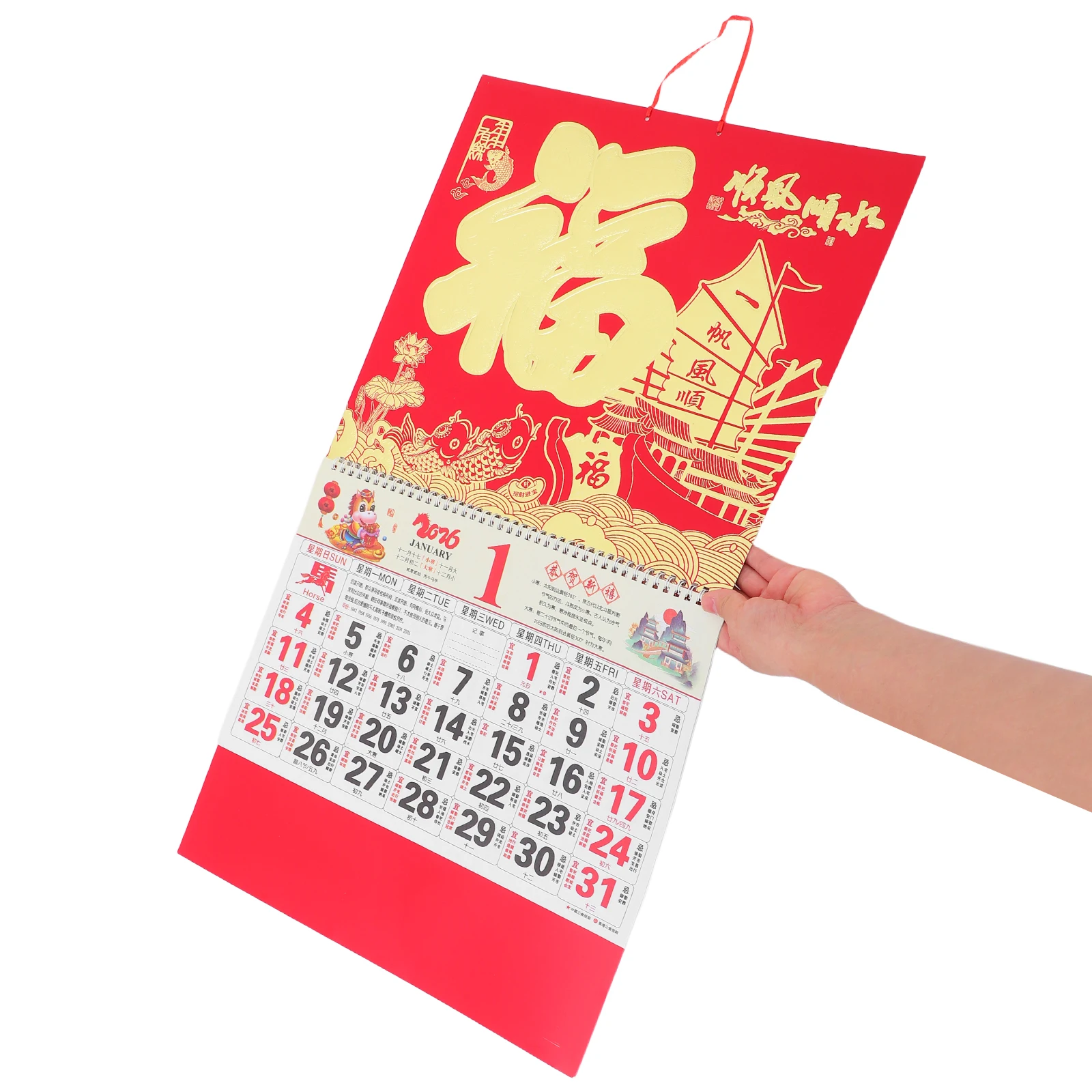 

2Pcs 2026 Hanging Wall Calendar Horse Zodiac Chinese Lunar Dates Gold Foil Feng Shui Home Office New Year Decor