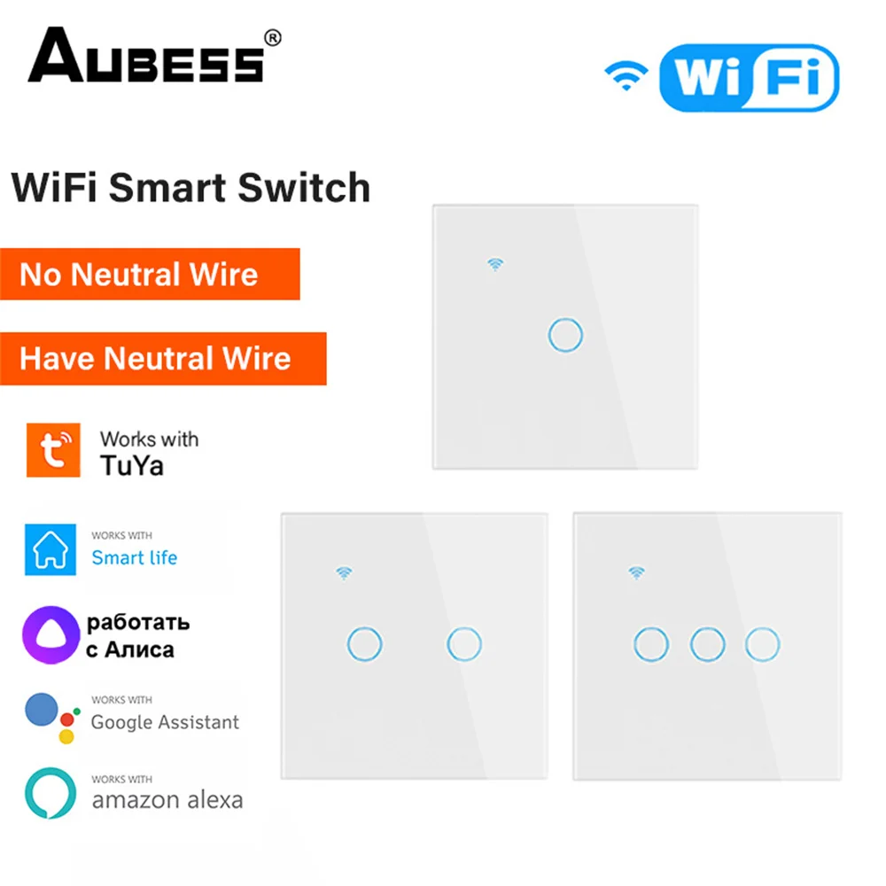 Wifi Tuya Smart Switch EU Touch Wall Panel Light Switches Neutral And No Neutral System Smart Home Via Alexa Google Home Alice