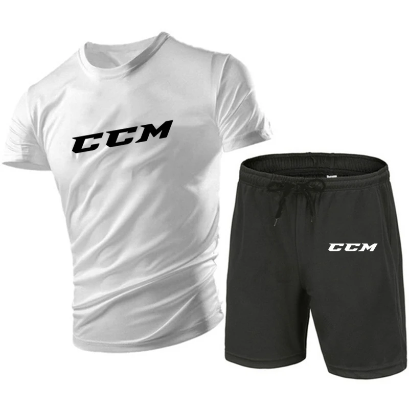 Men\'s Running Tight T-shirt Sports Set Gym Fitness Top Beach Pants Sports Wear CCM Quick Drying Fashion Plus Size Clothing