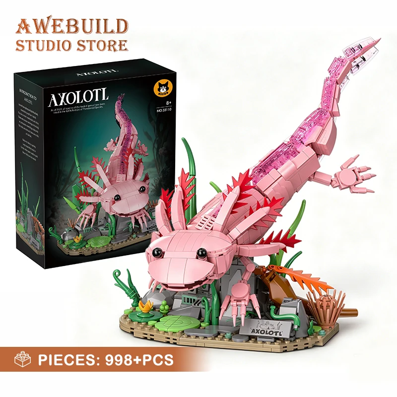 998Pcs Cute Pink Salamander MOC Bricks 3D Model Creative Amphibious Animal Building Blocks Puzzle Toys Birthday Gifts Home Decor