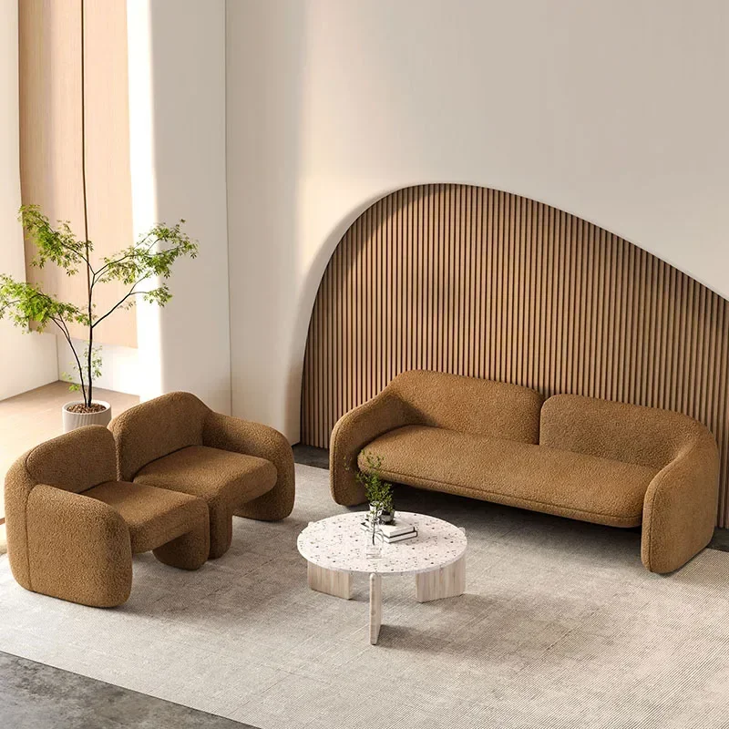 Light luxury creative designer three-person swan flannel simple reception fabric sofa lamb fleece curved hotel living room