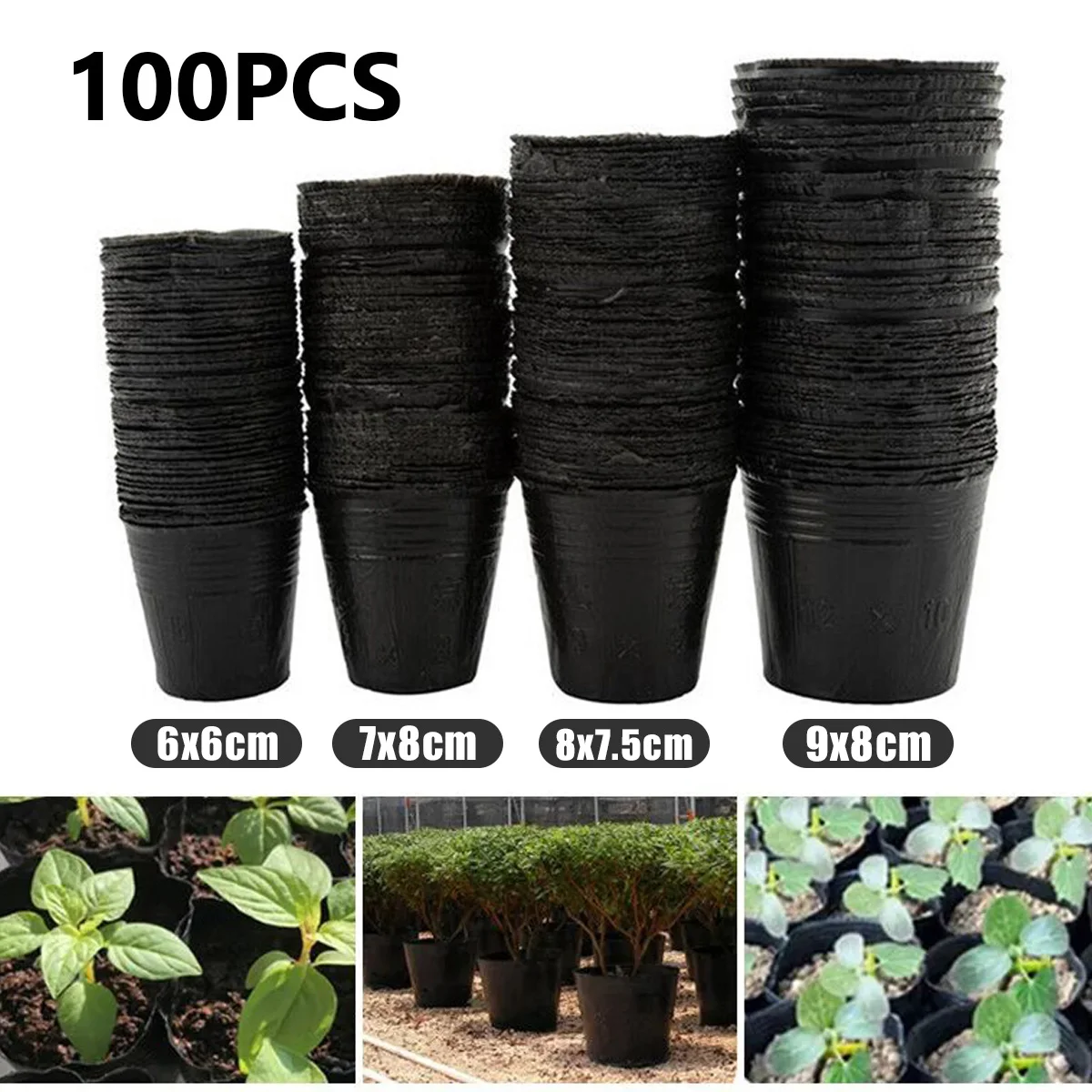 Plastic Seedling Pots Uncoated Sowing Growing Nursery Grow Bag Seedling Container for Indoor Outdoor Vegetables Succulent 100PCS