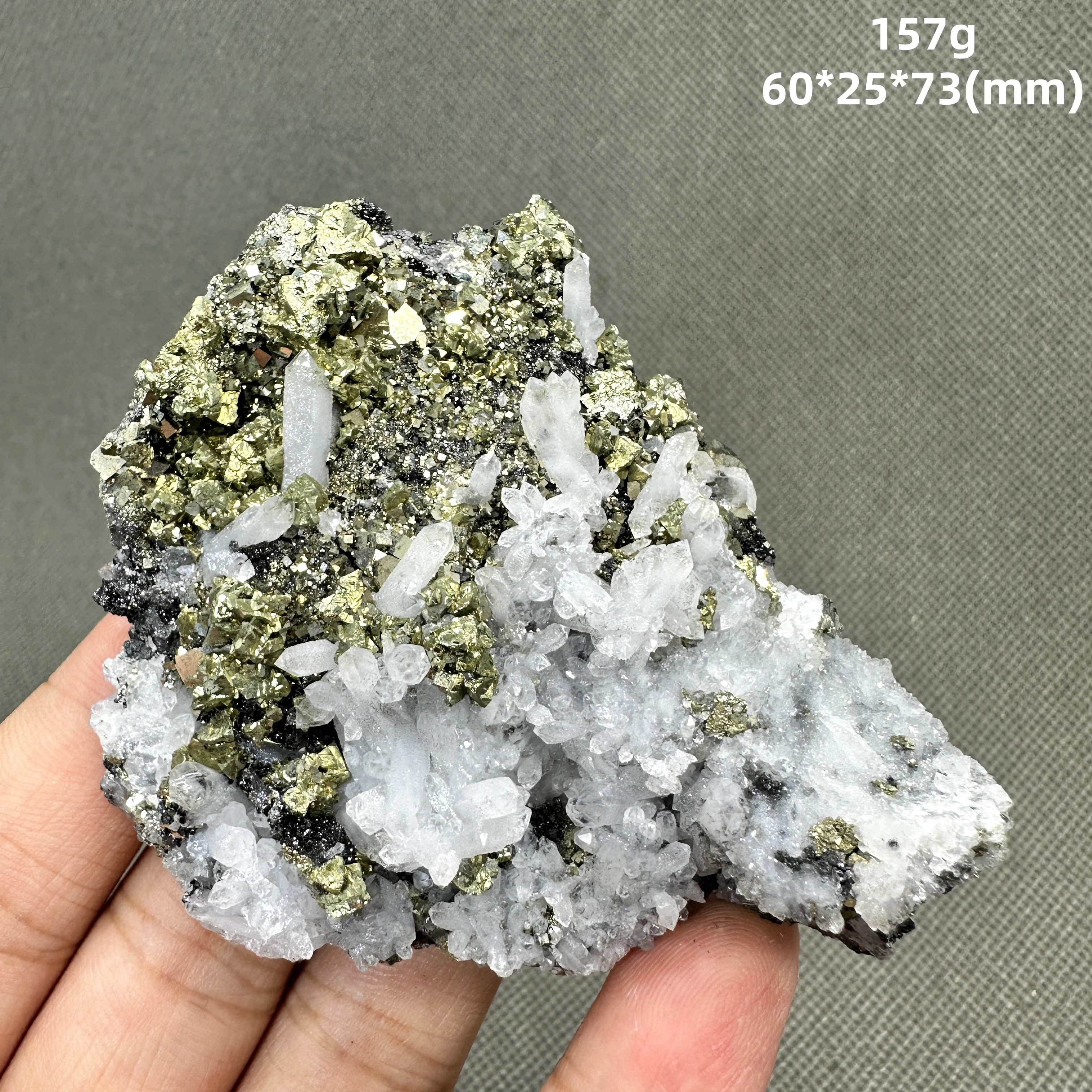 

157 g Natural Inner Mongolia pyrite and chalcopyrite and crystal Symbiotic mineral specimen + healing quartz crystals