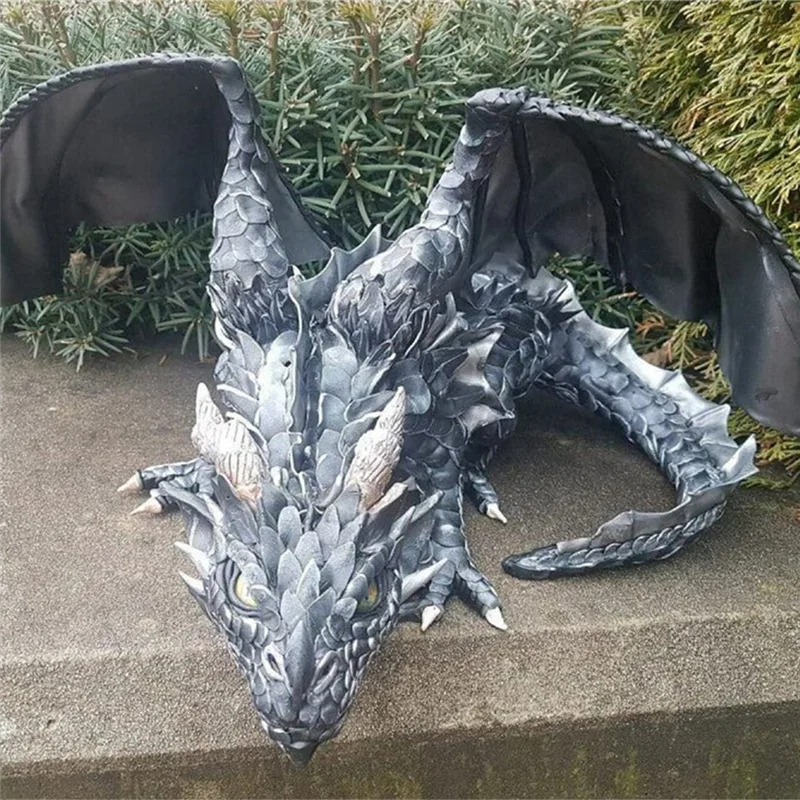 

A45I садовая большая скульптура дракона на корточках, статуя стражника, садовая скульптура дракона, Хэллоуин, уличный готический декор