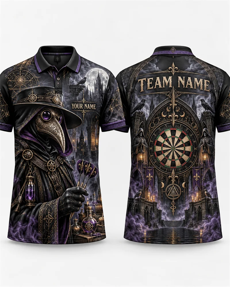 Custom Name Darts Polo Shirt Men Personalized Team Shark Skull Plague Doctor Frog Owl Graphic Short Sleeve Sports Jersey