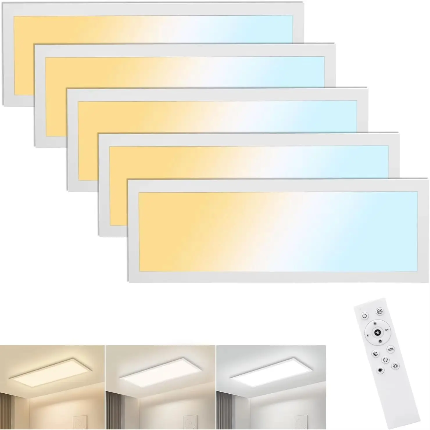 5er-Pack LED-Deckenleuchte 24W 2400LM 58×20cm, dimmbare Panelleuchte mit Fernbedienung, moderne 3000K-6500K Deckenleuchte