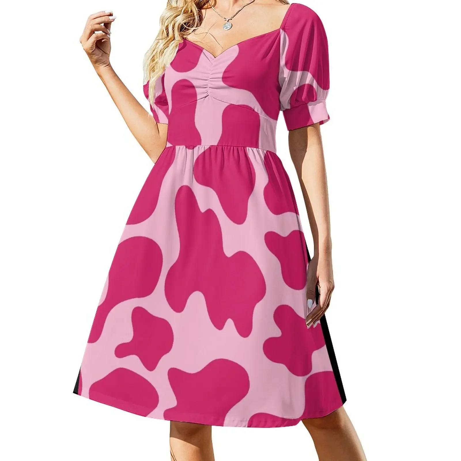 

pink cow pattern Short-Sleeved Dress wedding guest dress 2025 cocktail dresses Party dresses birthday dresses for women