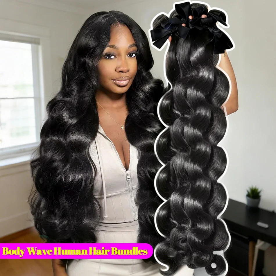 

Unprocessed Virgin Brazilian Human Hair Brazilian 30 36 38 40 inch Body Wave 3/4 Bundles Hair Extensions 15A Remy Human Hair