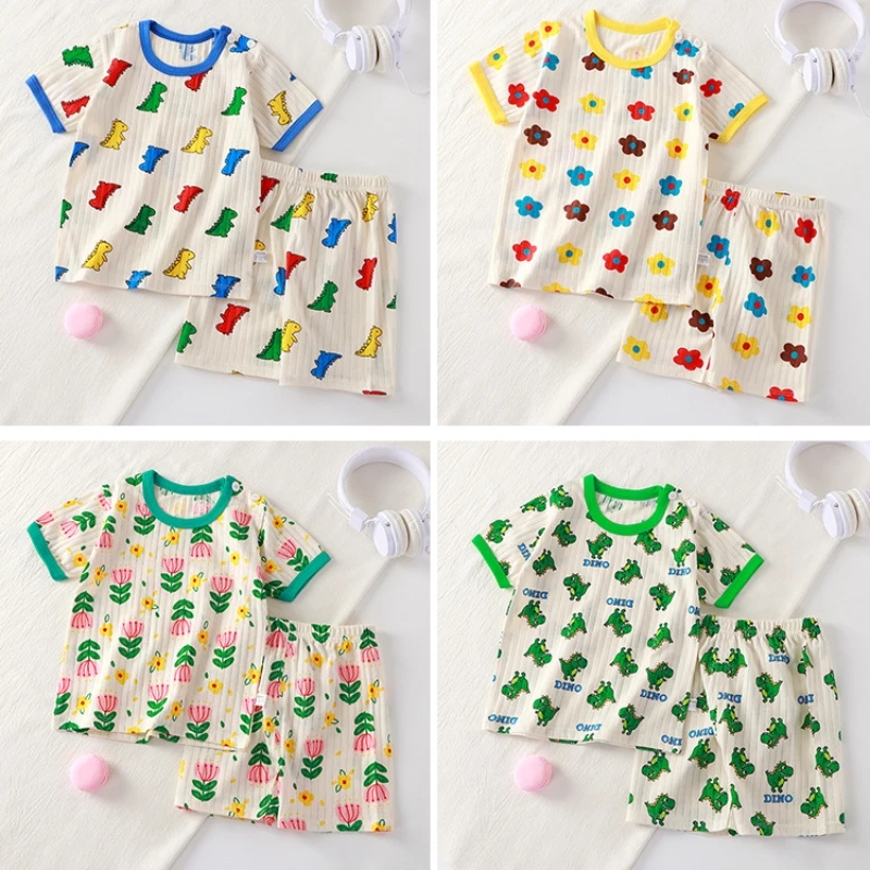 2PCS Fashion Children Short Sleeve Shorts Sets Summer Kids Clothes Boy Girl Baby Cotton Tee Pant Outfits Cartoon Tracksuits