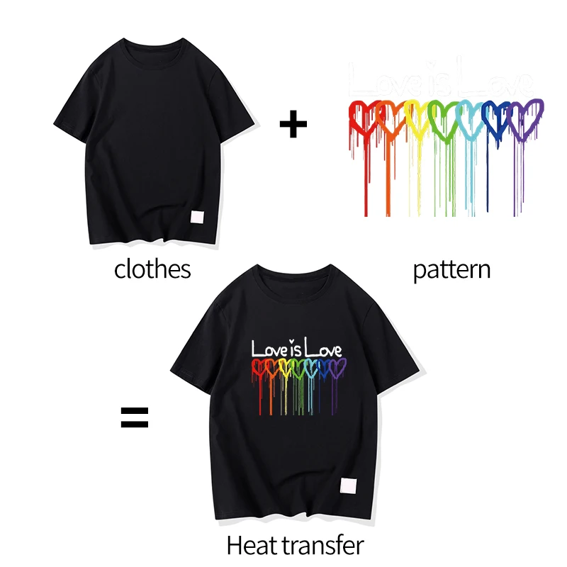 LGBT Pride gay Iron On Transfers For Clothing Thermoadhesive Patches Diy Love Heart Rainbow Flag Thermal Stickers Fusible Patch