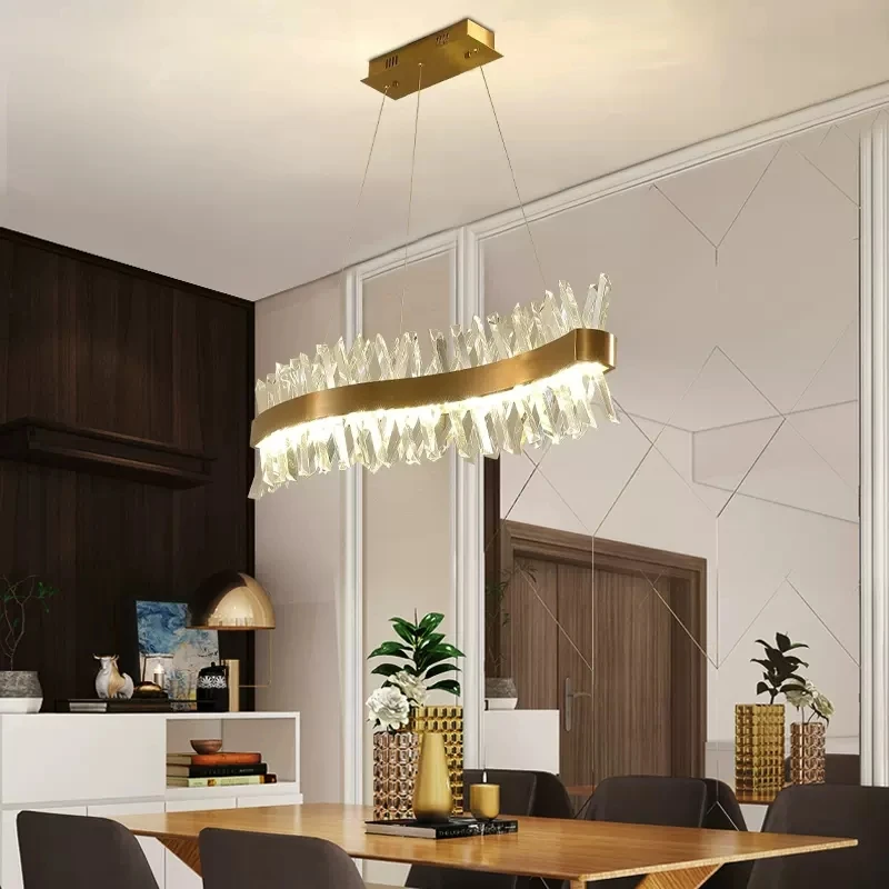 Luxury Modern Chandelier Kitchen Crystal led Light Living Room Decor Gold Hanging Lamp S Shape  Creative Design Indoor Lighting