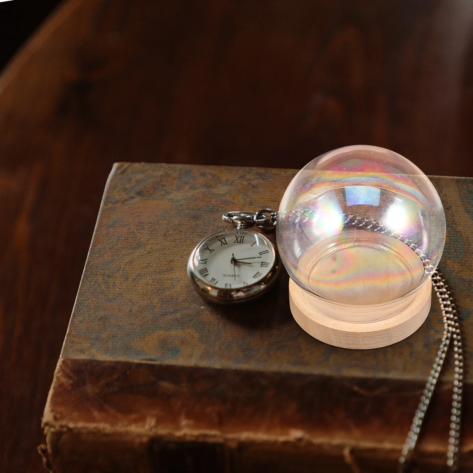 

Glass Dome Wood Base Preserved Flower Cover Transparent Glass Display Creative Home Office Decoration Immortal Flower Cover