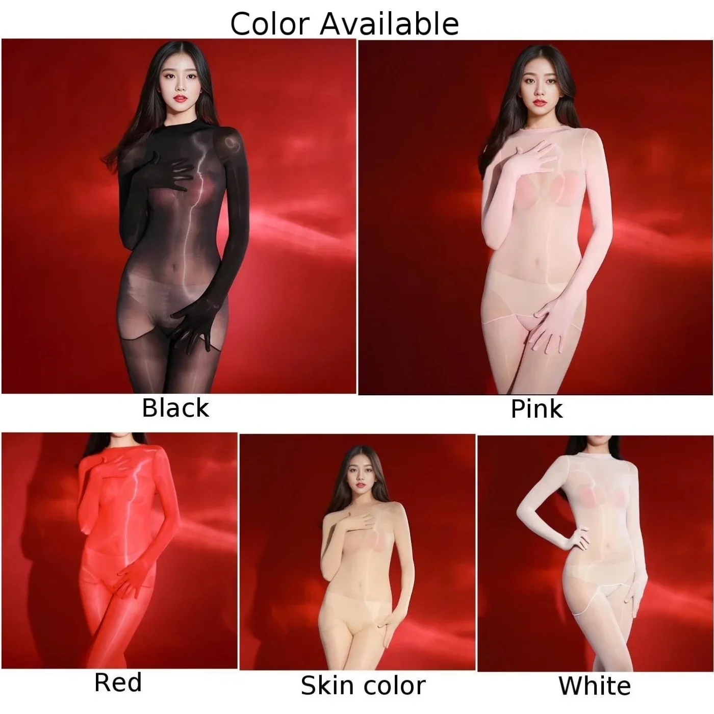 Women Sexy Lingerie Oily Shiny Glossy Sheer Bodysuit Bodystocking See-Through