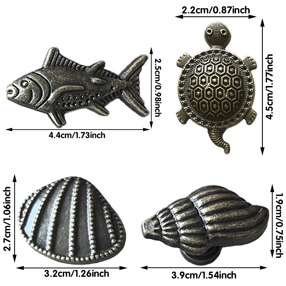 4/5/10/20pcs Vintage Ocean‑Animal Metal Drawer Pulls, Nautical‑Theme Cabinet Handles for Dressers, Wardrobes and Jewelry Boxes