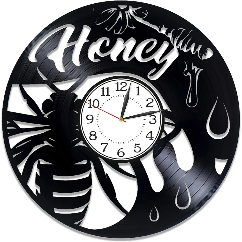 Bee Creative Honey Vinyl Record Wall Clock Bee Original Art Home Decoration Living Room Bedroom Children's Gift Wall Clock