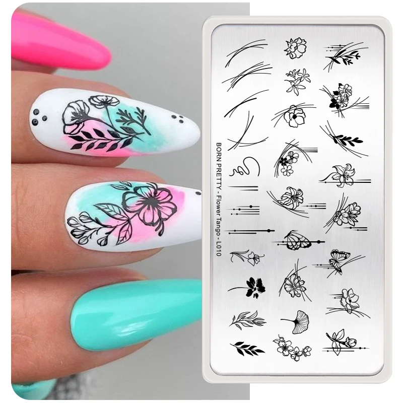 แผ่นปั๊มสร้อยคอผีเสื้อลายดอกไม้เล็บเทมเพลตการพิมพ์ภาพเครื่องมือแต่งเล็บ